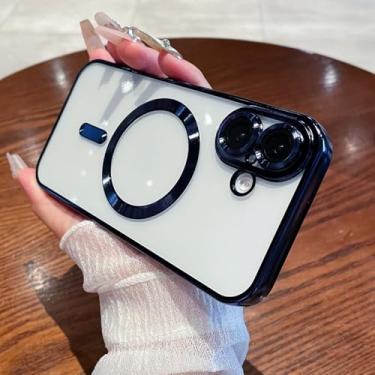 Imagem de Capa de telefone magnética de luxo com revestimento transparente para Samsung Galaxy S24 S23 FE S22 S21 S20 Plus Note 10 20 Ultra A55 A35 A15 A05, azul marinho, para Galaxy S20