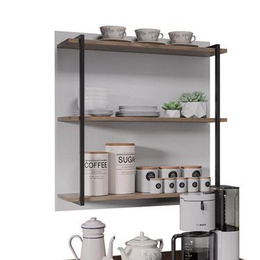Imagem de Prateleira Industrial Tripla Cozinha Suspenso Painel Emi 70,5cm M12 - D`rossi Cor Branco E Freijó
