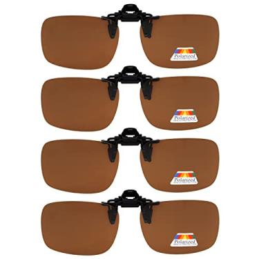 Imagem de Eyekepper Pacote com 4 óculos de sol Flip-up Clip-On 59 x 39 mm Metal Wear Over Glasses, 4 peças - marrom, One Size