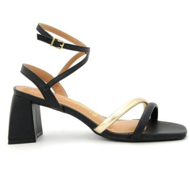 Imagem de Sandália Feminina Vizzano 6500.104 Bico Quadrado Salto Alto, 36, Preto