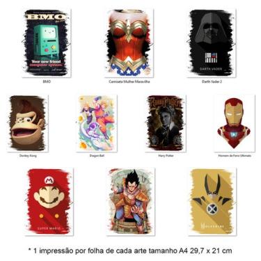 Imagem de Kit Impressão Folhas Sublimaticas Tema Geek Nerd Desenhos - 10 folhas 