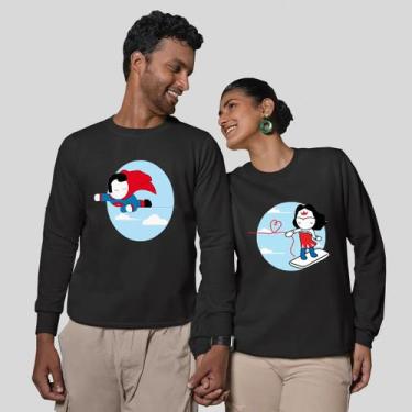 Imagem de Kit 2 Blusas Frio Moletom Careca Sem Capuz Casal Namorados Heróis - MP