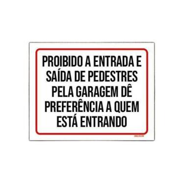 Imagem de Kit 5 Placas Proibido Entrada Saída Pedestres Pela Garagem