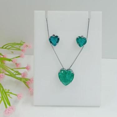 Imagem de Conjunto Coração Banho Steel 100115 - Shekináh Joias , Verde