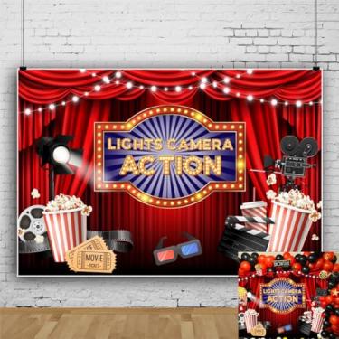 Imagem de Cenário noturno de cinema para decoração de festa, suprimentos de festa, luzes de 2,1 x 1,5 m, câmera, teatro, fotografia, banner vermelho, adultos, crianças, mostrando decoração de festa de