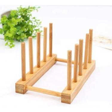 Imagem de Suporte e Escorredor Porta Pratos De Bancada De Bambu 6 Divisórias - N