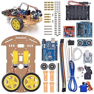 Imagem de VKmaker Kit de Chassi de Carro Robô Inteligente Weikedz com Módulo Uno R3- Brinquedo Educacional Faça Você Mesmo, 2Wd com Caixa de Bateria e Codificador de Velocidade para Rastream (, Preto)