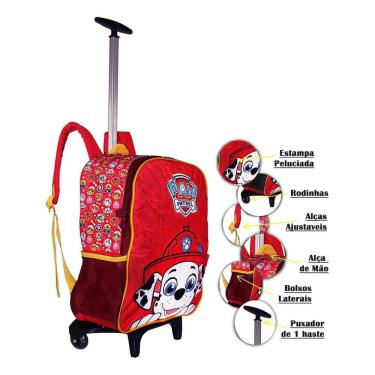 Imagem de Mochila Patrulha Canina Rodinhas Infantil Meninos Peluciada