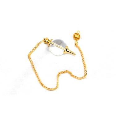 Imagem de Pêndulo de cristal - Pêndulo de esfera de quartzo de cristal de jato para adivinhação - Colar de pêndulo com corrente e conta de quartzo para cura de Reiki e meditação de grade de cristal