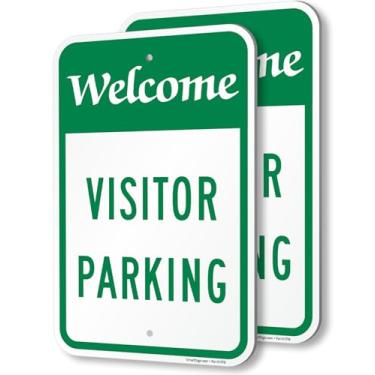Imagem de SmartSign (Pacote com 2) Placa "Welcome Visitor Parking", 45,7 cm x 30,5 cm, composto de alumínio de 120 mm de espessura (ACM), material reflexivo de grau de engenheiro, resistente ao desbotamento,