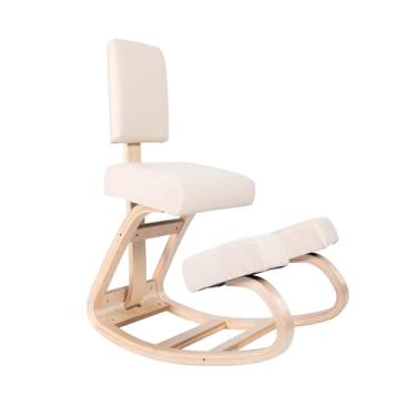 Imagem de Sleekform Cadeira Ergonômica de Ajoelhar East Austin - Madeira e Linho - Contém Encosto - Ergonômica de Joelho - Ideal para Trabalho e Relaxar