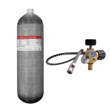 Imagem de TUXING Tanque de ar HPA, paintball de fibra de carbono 4500psi, tanque de ar de fibra de carbono de 4,7 L com válvula reguladora de enchimento PCP para tanque de mergulho de rifle de ar Pcp (garrafa