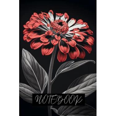 Imagem de Notebook: Unique Black Red and White Sketch of a Zinnia Notebook, Blank Lined Journal