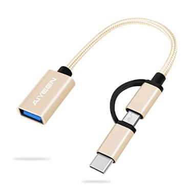 Imagem de AIYEEN Adaptador USB C/Micro para USB 2 em 1, USB C para USB 3.0, cabo adaptador USB para Android OTG compatível com MacBook Pro, Android, Google Samsung e muito mais, dourado