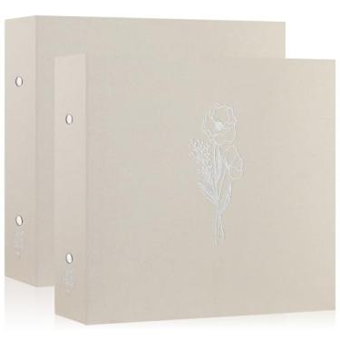 Imagem de Lanpn álbum de fotos de álbum de recortes 12 x 12 2 pacotes, capa de linho para arquivo sem ácido carregamento superior 3 pasta de argolas livro de fotos 12 x 12 com 30 mangas de plástico 60
