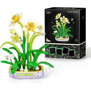 Imagem de Pyy96 Artificial Flowers Building Kits, 2 in 1 DIY Creative Narcissus Flowers Micro Bricks Plants Building Kit, Construction Kit, Bonsai Flower Building Blocks,Gift for Girlfriend mom Women