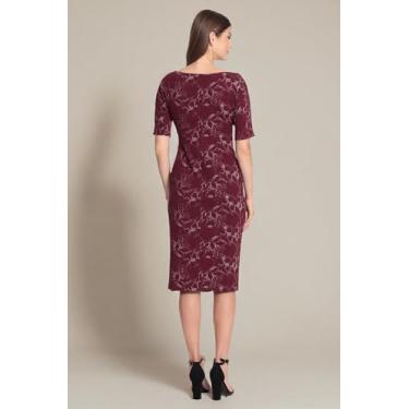 Imagem de Maggy London Vestido feminino sofisticado arco ombro bainha carreira trabalho escritório, Floral - vinho/branco, 38