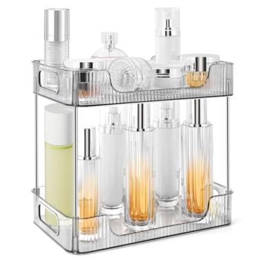 Imagem de TENDER EPOCH Organizador de balcão de banheiro de 2 camadas, armazenamento de bancada, organizador de cômoda, organizador de maquiagem, organizador de perfumes, cosméticos e prateleiras - cinza