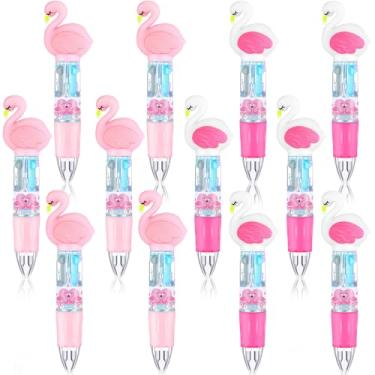 Imagem de 12 peças de mini unicórnio, dinossauro, cavalo-marinho, galinha, flamingos, caneta esferográfica multicolorida, tinta gel, retrátil, para crianças, escritório, escola, festa, lembrancinha (flamingos)