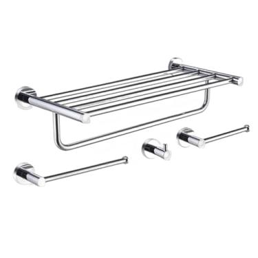 Imagem de Acessórios para banheiro cromados, toalheiro de aço inoxidável, suporte para papel higiênico, toalheiro, saboneteira, escova de banheiro, acessórios para banheiro, conjunto de 4 peças B
