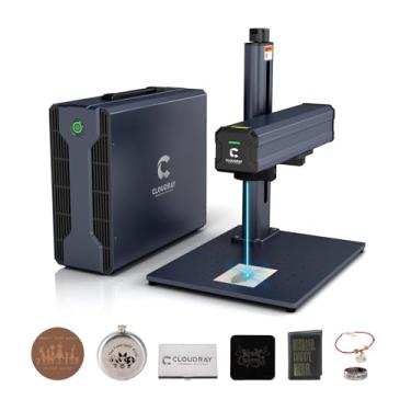 Imagem de Cloudray Gravador a laser de fibra de 30 W, laser de fibra compatível com LightBurn com ponteiro vermelho, máquina portátil de marcação a laser de estado sólido de 4,3 x 4,3 para metal, alumínio, aço,