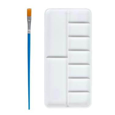 Imagem de Paleta de mistura de tinta e conjunto de pincéis, 7 poços e 2 grandes áreas de mistura de cores, plástico branco, inclui um pincel de tinta