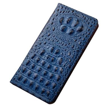 Imagem de HAO RIYLN Capa flip para Samsung Galaxy S25 Ultra/S25 Plus/S25, capa padrão de crocodilo com suporte para cartão capa carteira de couro legítimo, azul, S25 Plus