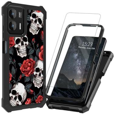 Imagem de ACWDMKH Capa para Motorola Moto G-Stylus-5G-2024 com protetor de tela, estrutura de camada dupla, capa de proteção à prova de choque de TPU para Moto G Stylus 5G 2024, caveiras vermelhas rosas