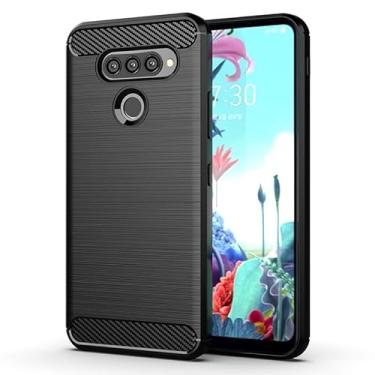 Imagem de HTXWXJC Capa para LG Q70, capa LM-Q620VAB, capa protetora de borracha TPU fina de fibra de carbono antiarranhões à prova de choque para LG Q70 preta