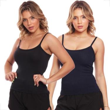 Imagem de Kit 2 Blusinha Alcinha Regata Fitness Canelada Básica - MC Digital, M,