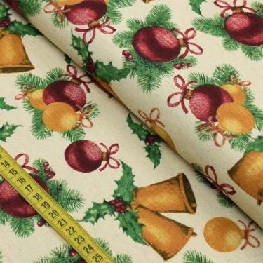 Imagem de Tecido Estampado para Patchwork - Natal : Sinos Natalinos Fundo Bege C