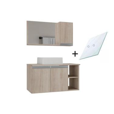 Imagem de Armario gabinete banheiro virtus 80cm tampo de vidro - MOVEIS JOIA, Ma