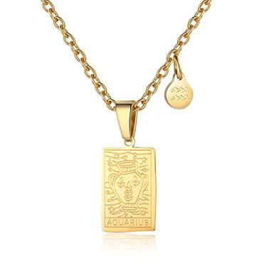 Imagem de Colar de signo do zodíaco para mulheres, pingente de cartão de tarô, dupla face, ouro, aço inoxidável, impermeável, não mancha, joia da amizade, presente para meninas, 0.74 x 0.47, Aço inoxidável, não sabe,