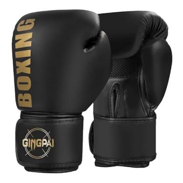 Imagem de Luvas de boxe profissionais Luvas de luta para adultos luta de muay thai para treinamento sacos areia (ouro negro, 12oz)