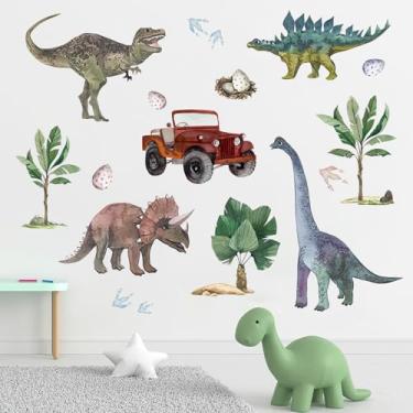 Imagem de Adesivos de parede de dinossauro Yovkky 448, caminhão de dinossauro, ovos de plantas tropicais, decoração de sala de aula, pegadas, decorações para casa, crianças, meninos, quarto, sala de jogos, arte