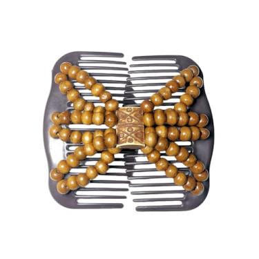 Imagem de LOVEF Pentes de cabelo femininos mágicos de madeira com contas elásticas de dois lados, clipes para fazer coque, acessórios de cabelo (café borboleta)