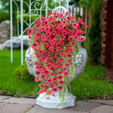 Imagem de katflyee Plantas artificiais para pendurar ao ar livre, margaridas falsas com samambaia falsa de Boston resistente a UV, não desbota para plantadores externos, jardim, pátio, decoração de varanda -