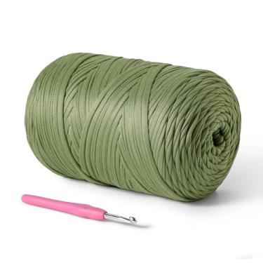 Imagem de Fio de camiseta (800 g/228 jardas), fio de crochê macio para artesanato e faça você mesmo, tecido de crochê/saco/cesta/porta-copos, tecido elástico 100% poliéster, fios grossos grossos para crochê