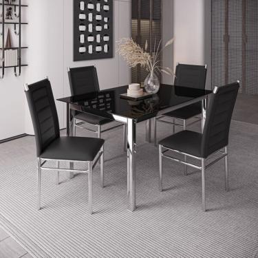 Imagem de Conjunto Sala De Jantar Mesa Dubai Tampo Vidro Com 4 Cadeiras