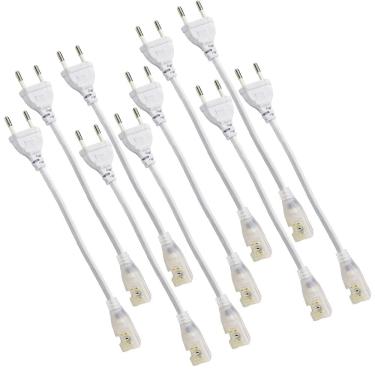Imagem de Conector Plug Rabicho Fita de LED 8mm Kit 10 Unidades Fonte Tomada Sanca Perfil Gesso Teto Rebaixado Decoraçao Loja Casa Iluminaçao