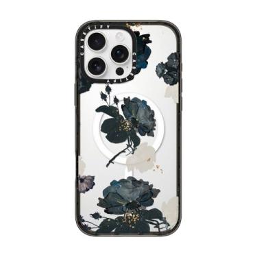 Imagem de CASETiFY Capa Impact para iPhone 16 Pro Max [Slim / 2,5 m. Proteção contra quedas de grau militar 4X/compatível com Magsafe] - Floral branco e preto - preto transparente