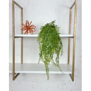 Imagem de Planta Pendente Artificial Samambaia 55cm Vaso Cerâmica Branco