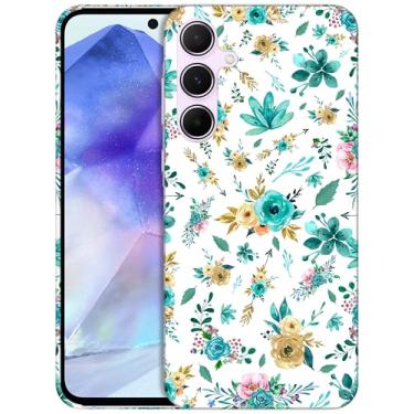 Imagem de GlamCase Capa para Samsung Galaxy A35 5G, Galaxy A35 5G - Design de padrão floral azul-petróleo impresso fino e elegante plástico bonito encaixe rígido capa protetora de designer de telefone traseira