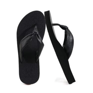 Imagem de KuaiLu Chinelo feminino com suporte de arco confortável tapete de ioga almofada tanga sandálias de couro para mulheres, moda sem cadarço, verão, praia, caminhada, interior, exterior, viagem, chinelos