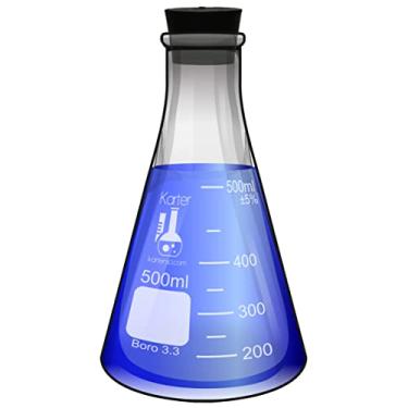 Imagem de Karter Scientific Frasco Erlenmeyer De Boca Estreita De 500 Ml Com Rolha De Borracha, Vidro De Borosilicato 3,3, (Único)