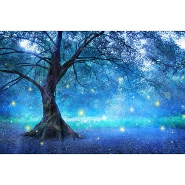 Imagem de Pano de fundo de floresta de fantasia com glitter de árvore de fadas em floresta mística fundo de fotografia jardim do Éden pano de fundo árvore da vida árvore do conhecimento pano de fundo para festa