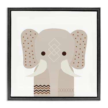 Imagem de Stupell Industries Design de arte de parede em tela emoldurada elefante preto flutuante de tom neutro por Daniela Santiago, 63 x 63 cm