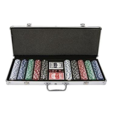 Imagem de Maleta De Poker Jogo 500 Fichas Sem Numeração Baralho Dados - Imporien