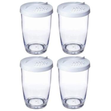 Imagem de Kit 4 Queijeiras Farinheiras Plásticas com Tampa 350ml Brancas Ou Rest