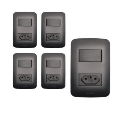 Imagem de KIt 5 Interruptor Simples+Tomada 4x2 20A Placa Canoa Romazi